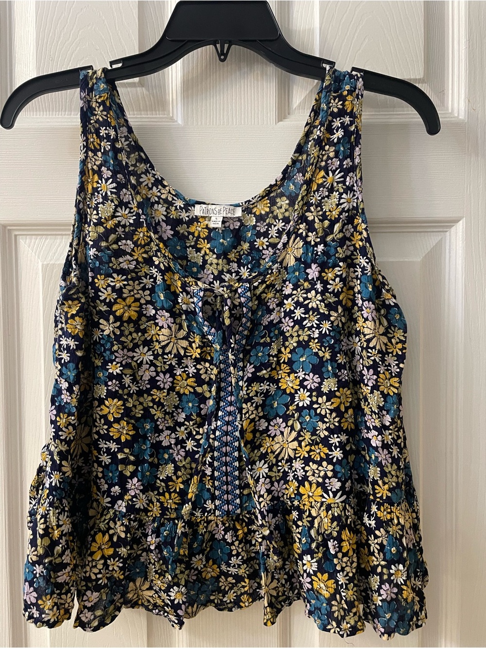 Patrons of Peace Navy Floral Tie-Front Camisole